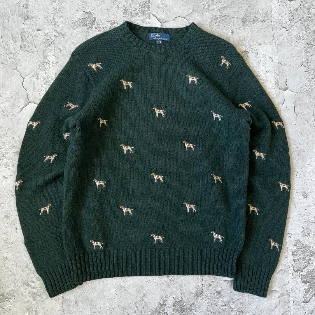 N*s様 希少 90s ポロラルフローレン 犬刺繍 総柄 ウールニット セーター