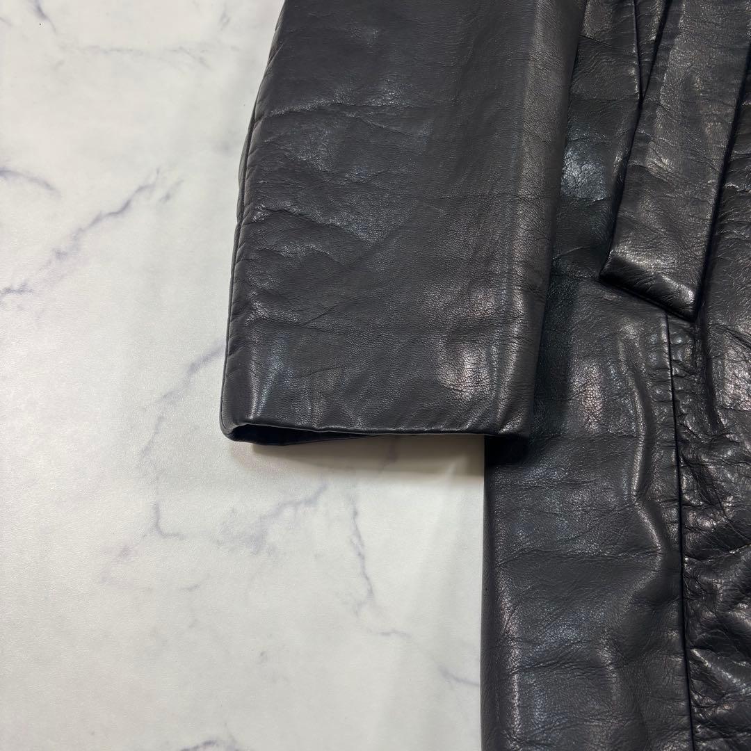 鹿革 ディアスキン レザー チェスターコート 黒ベルト 裏地総柄 Lサイズ