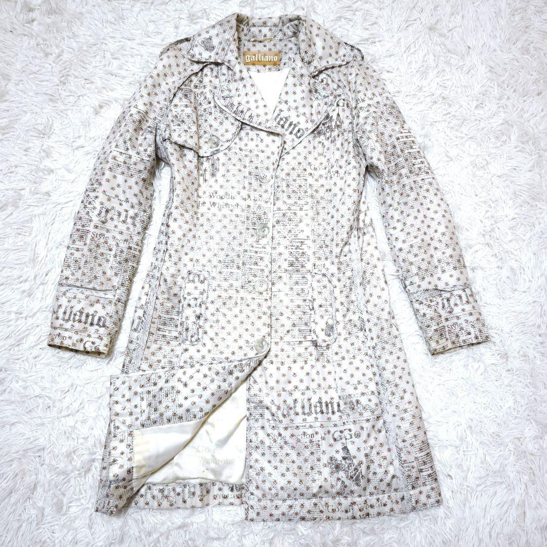 【美品】 ガリアーノ galliano 総柄 中綿 ロングコート 38 M 白