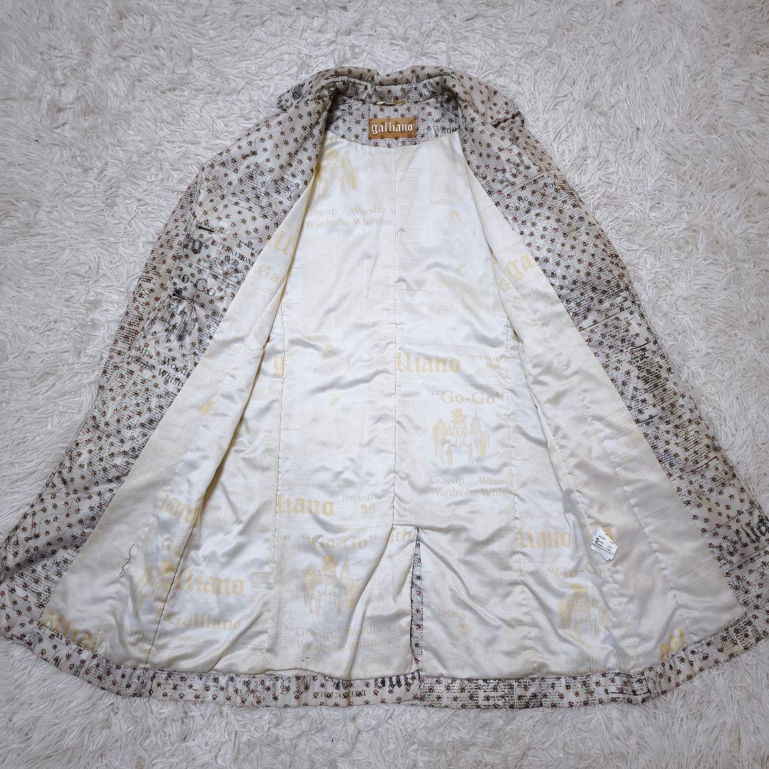 【美品】 ガリアーノ galliano 総柄 中綿 ロングコート 38 M 白