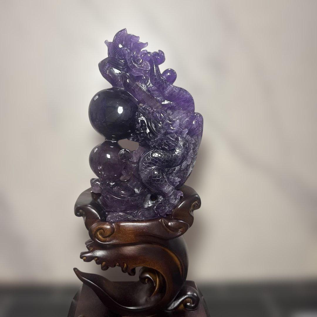 【コレクション】ウルグアイ産アメジスト 龍彫刻 約1.18kg 台座付