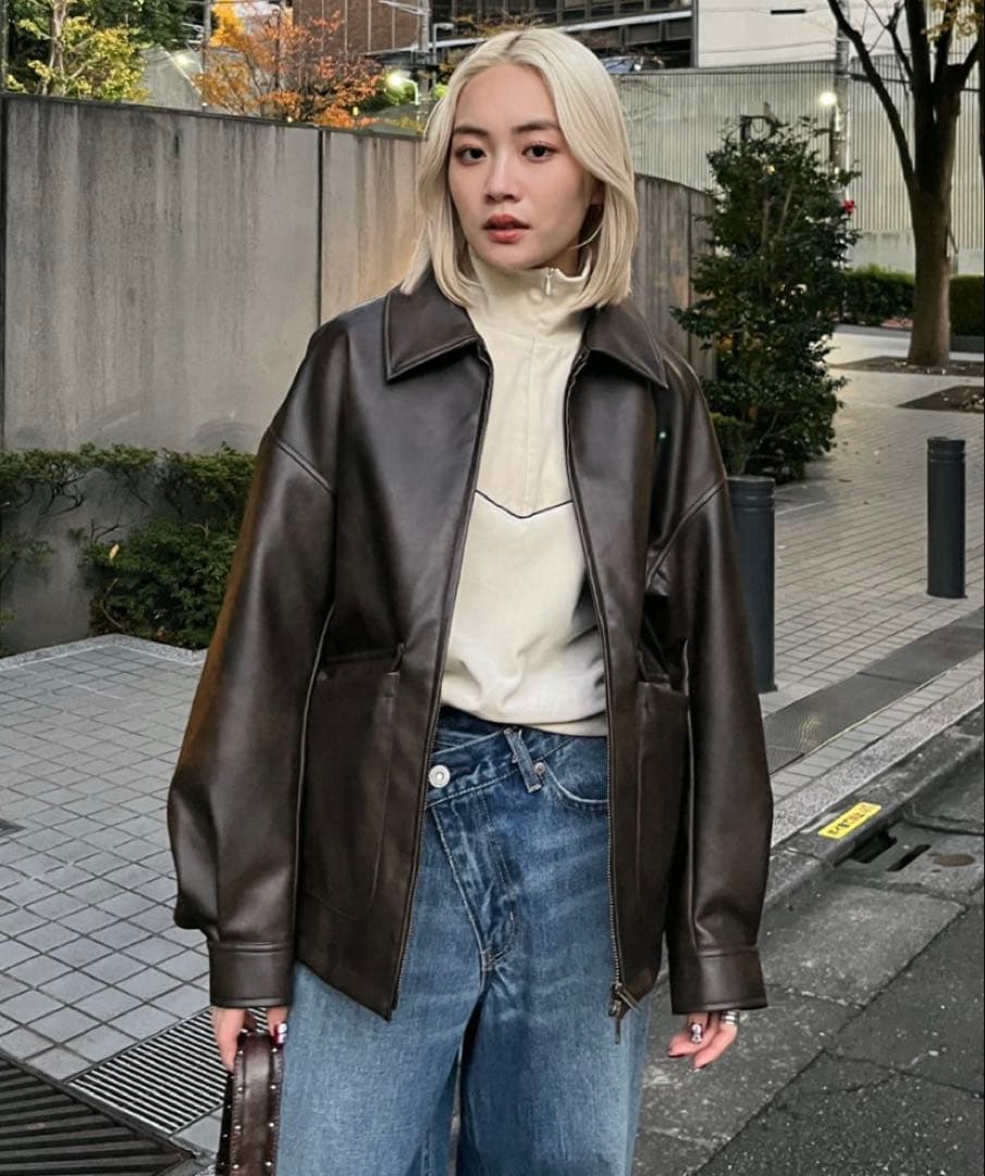 moussy マウジー　レザーオーバージャケット　レザーブルゾン　ダークブラウン