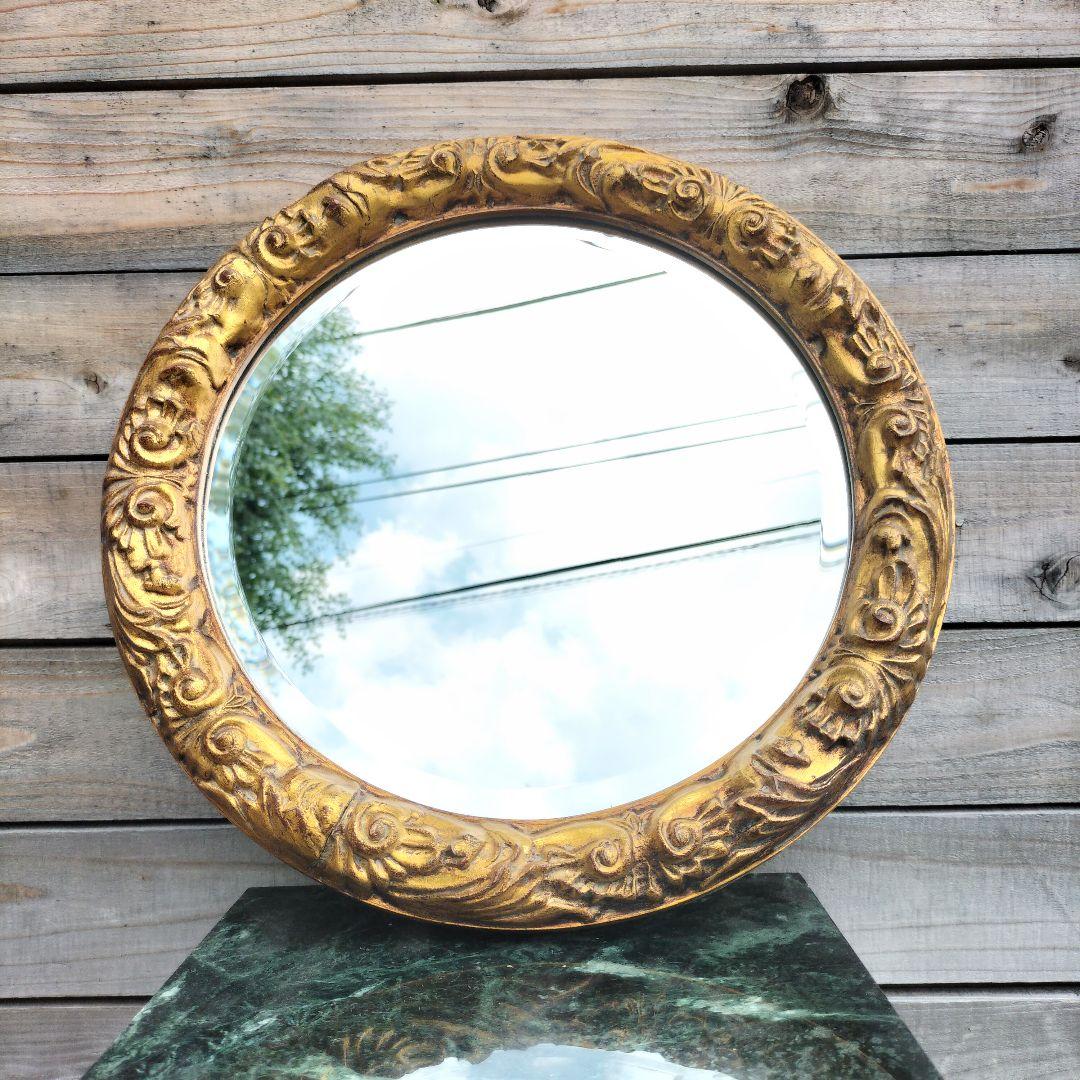 M♦フランス製 アンティーク ミラー 鏡 ラウンドミラー 壁掛け