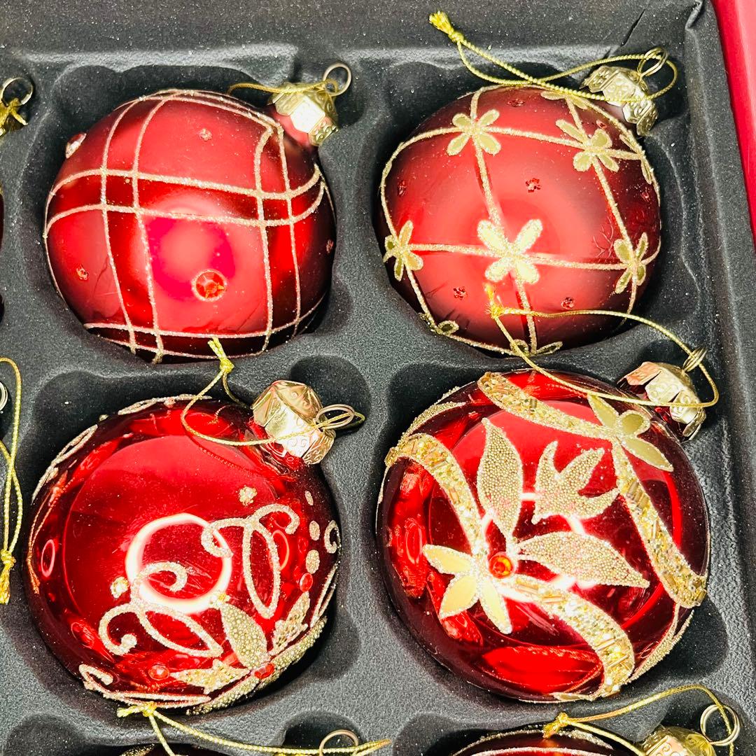 コストコ クリスマス オーナメント 赤 ガラス 大玉9個 箱付　ツリー用