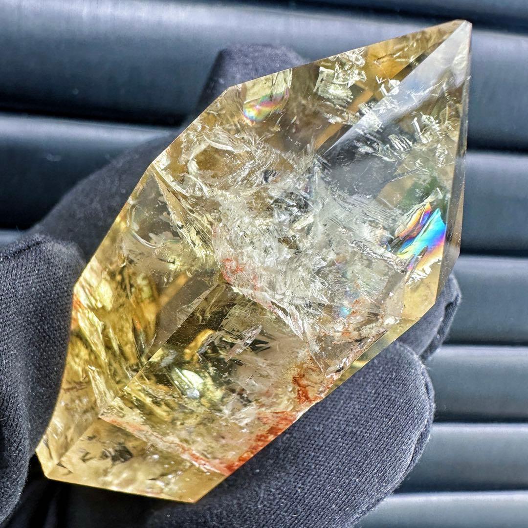 【金運·浄化】シトリン☆黄水晶 六角柱レインボー☆ファントム 超パワーA1506