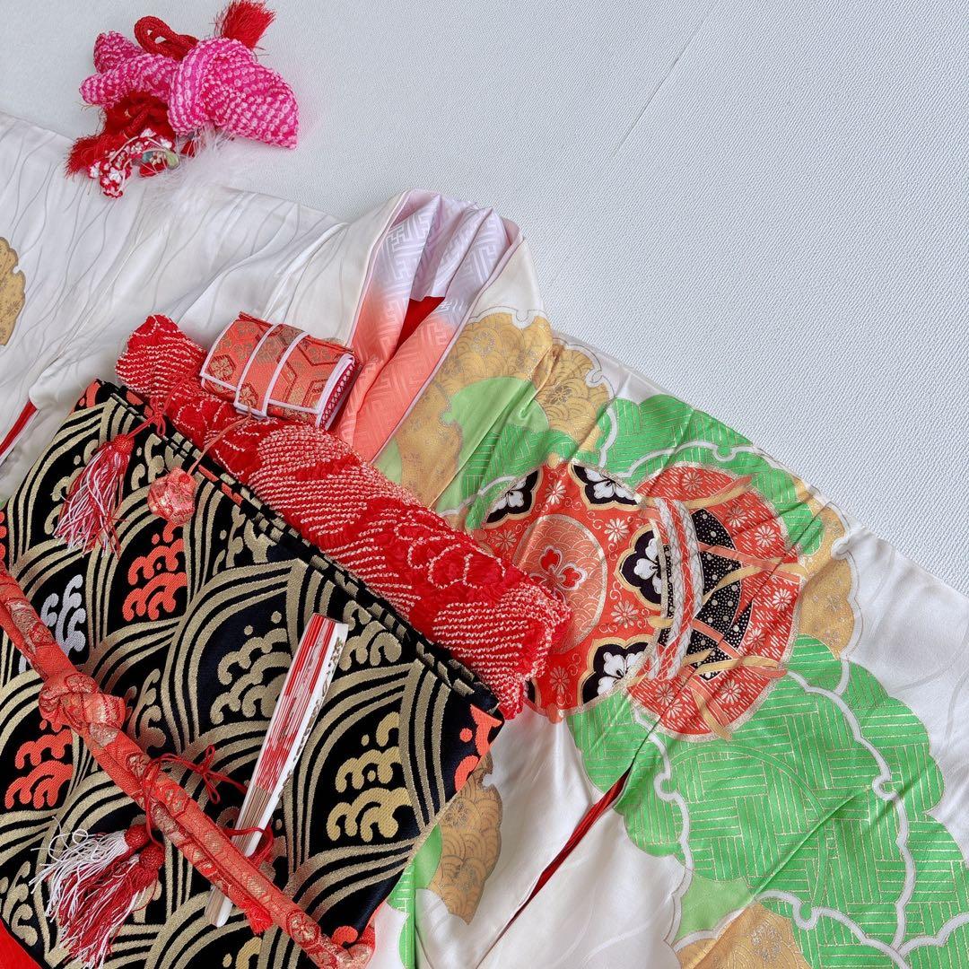 セット　七五三　7歳女の子　きもの　白地鼓　ひよく仕立　小物　51677