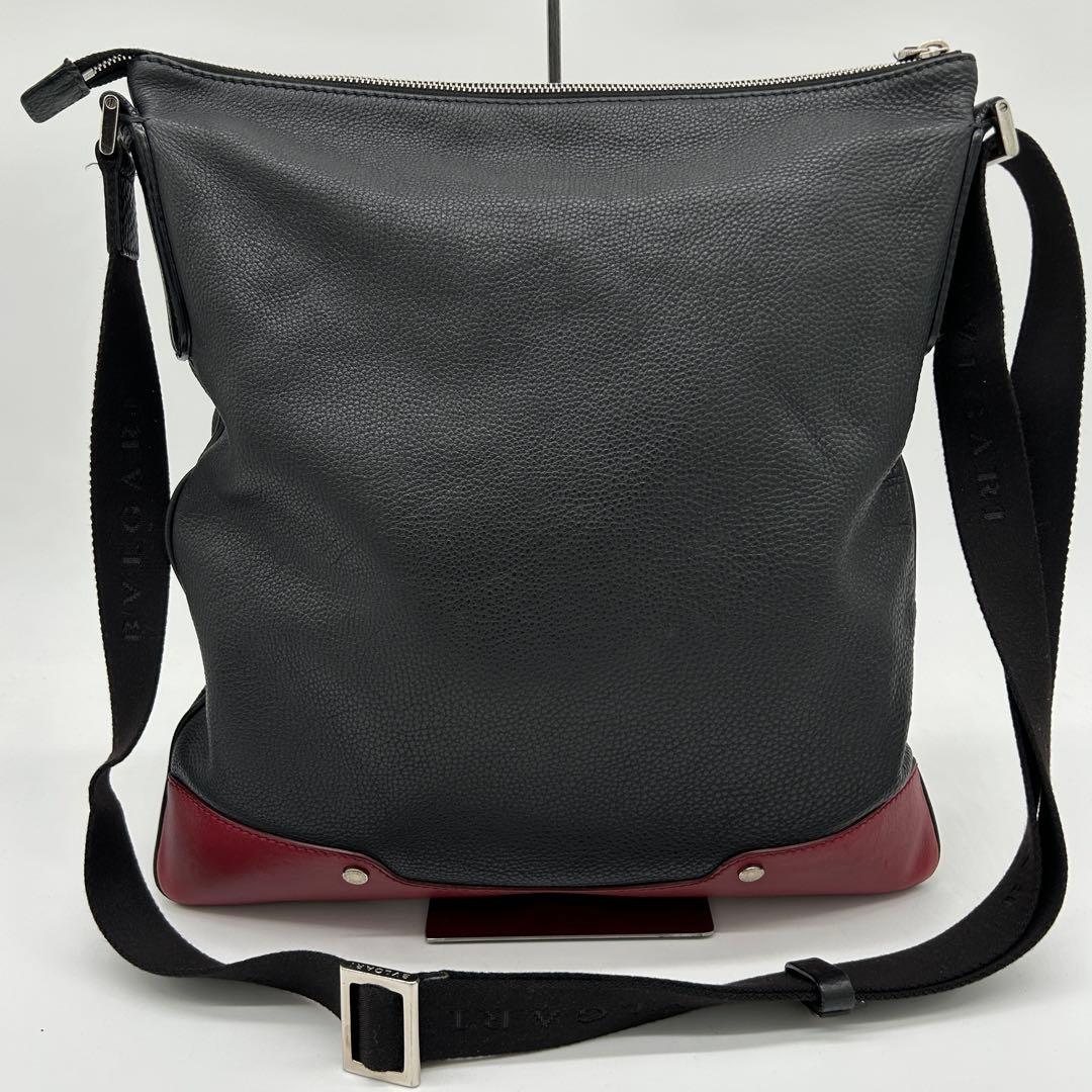 【美品】ブルガリ アーバン ショルダーバッグ レザー 黒 バイカラー 斜め掛け