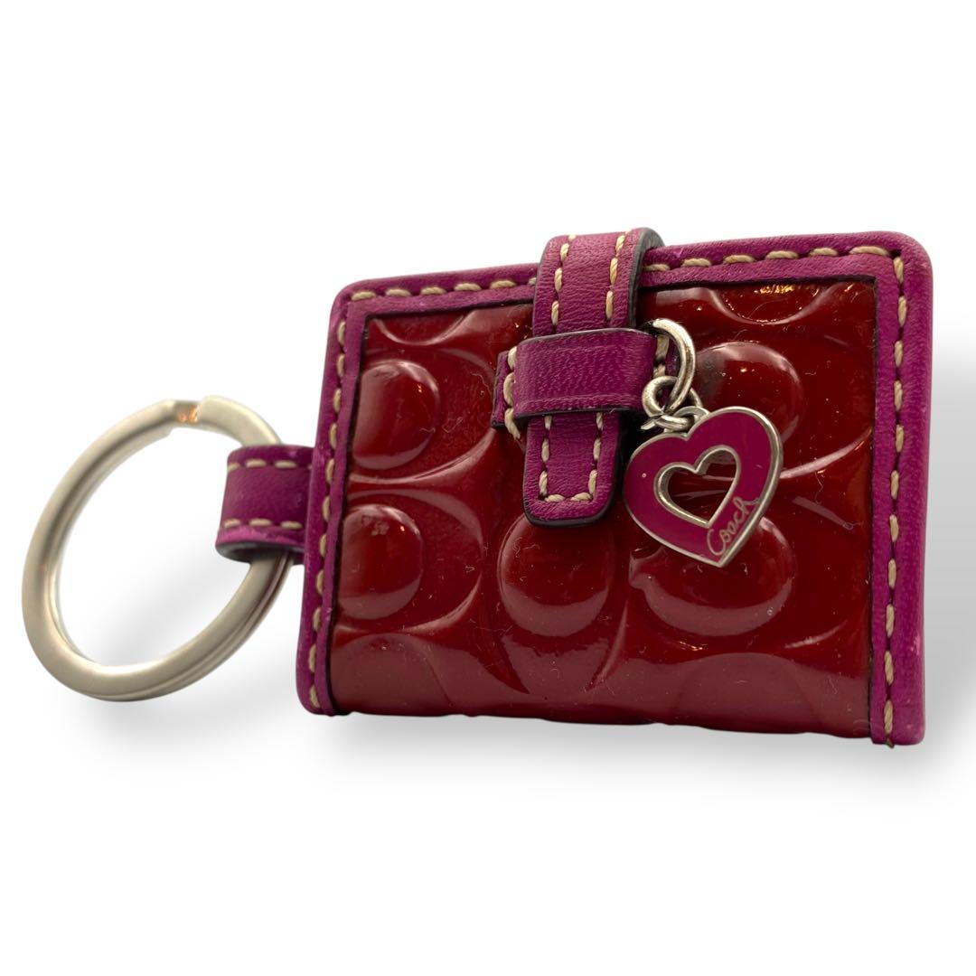 希少 コーチ ヴィンテージ キーストラップ シグネチャー エナメル ハート 赤