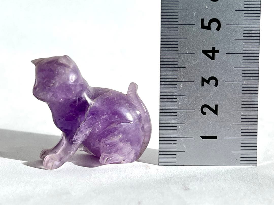 アメジスト 猫の置物 レトロ ねこの彫り物 天然石 狛犬 ビンテージ