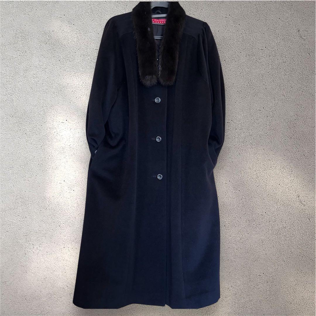 極美品 PIACENZA カシミヤ ウール100% ロングコート ミンクファー