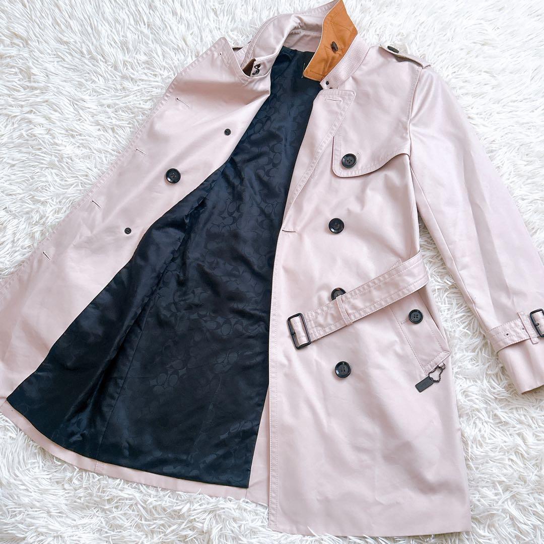 COACH トレンチコート　ロング　シグネチャ　ベルト　ピンク　F34025 S