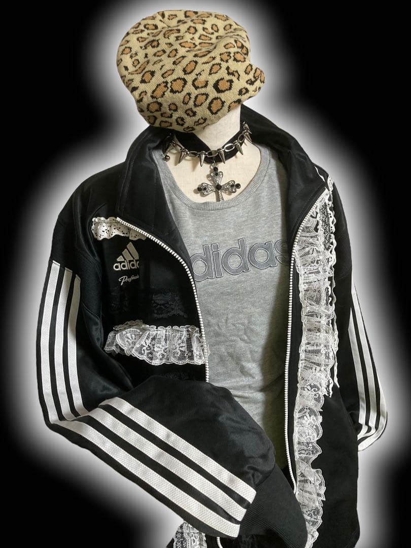 激レアadidas再構築白レースジップトラックy2kフェアリーグランジロック古着