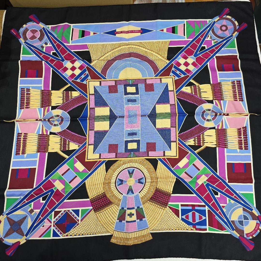 MT275 エルメス HERMES カレ90 草原のインディアンアート スカーフ