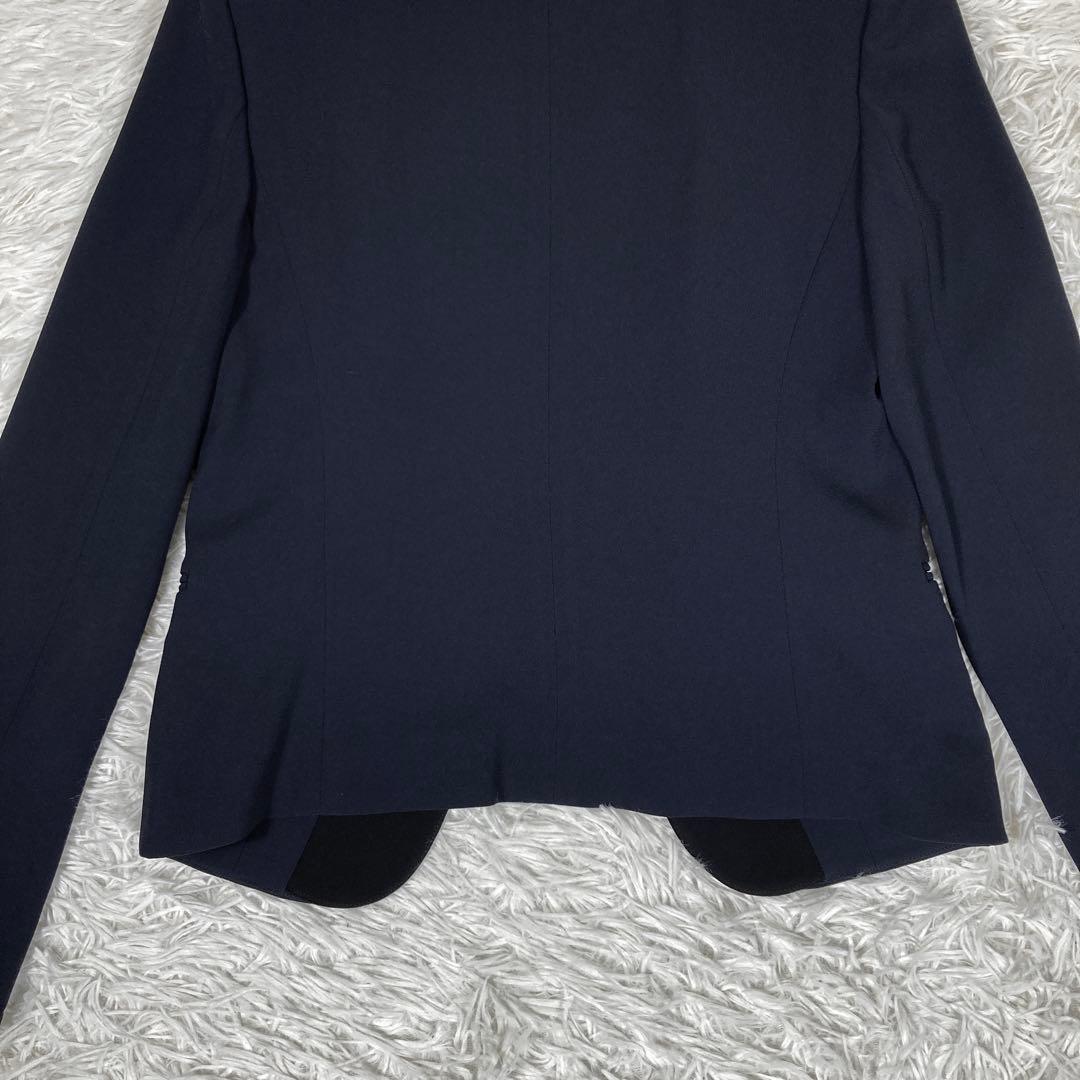 極美品　ベイジ　オンワード　セットアップスーツ　ノーカラー　ネイビー　Sサイズ
