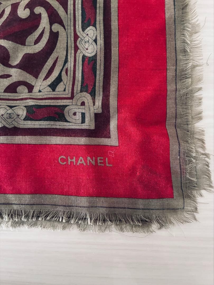 【美品】シャネル シルク カシミヤ 大判スカーフ ストール ブラウン