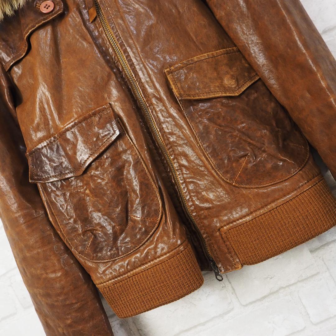 ジャケット・アウター 00s lamb oil leather coyote fur jacket