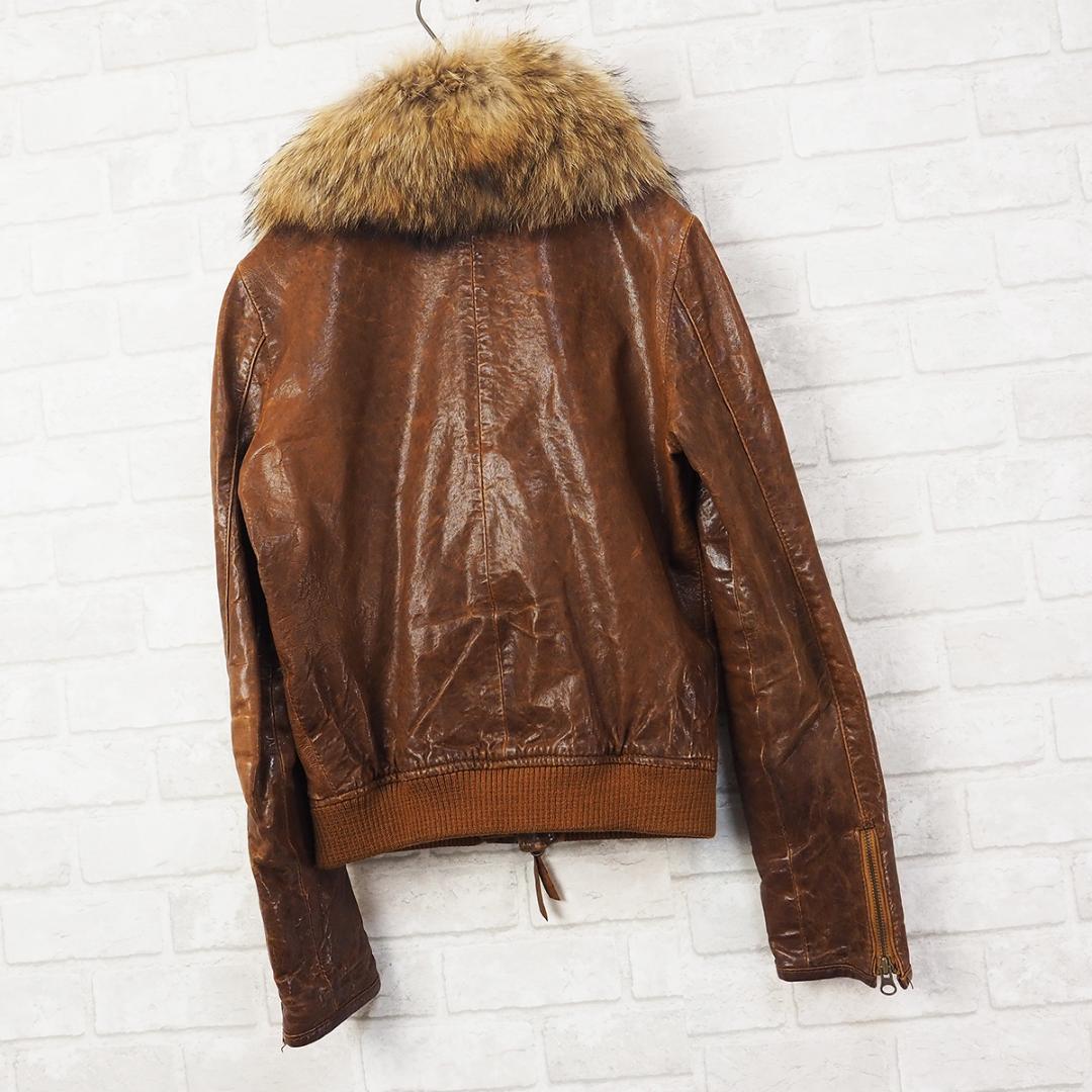 ジャケット・アウター 00s lamb oil leather coyote fur jacket