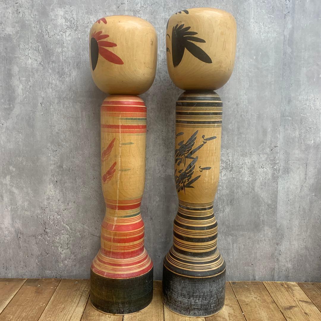 3F 【名工 平賀謙一 作】作並こけし 2体セット 伝統工芸品 サイン入り