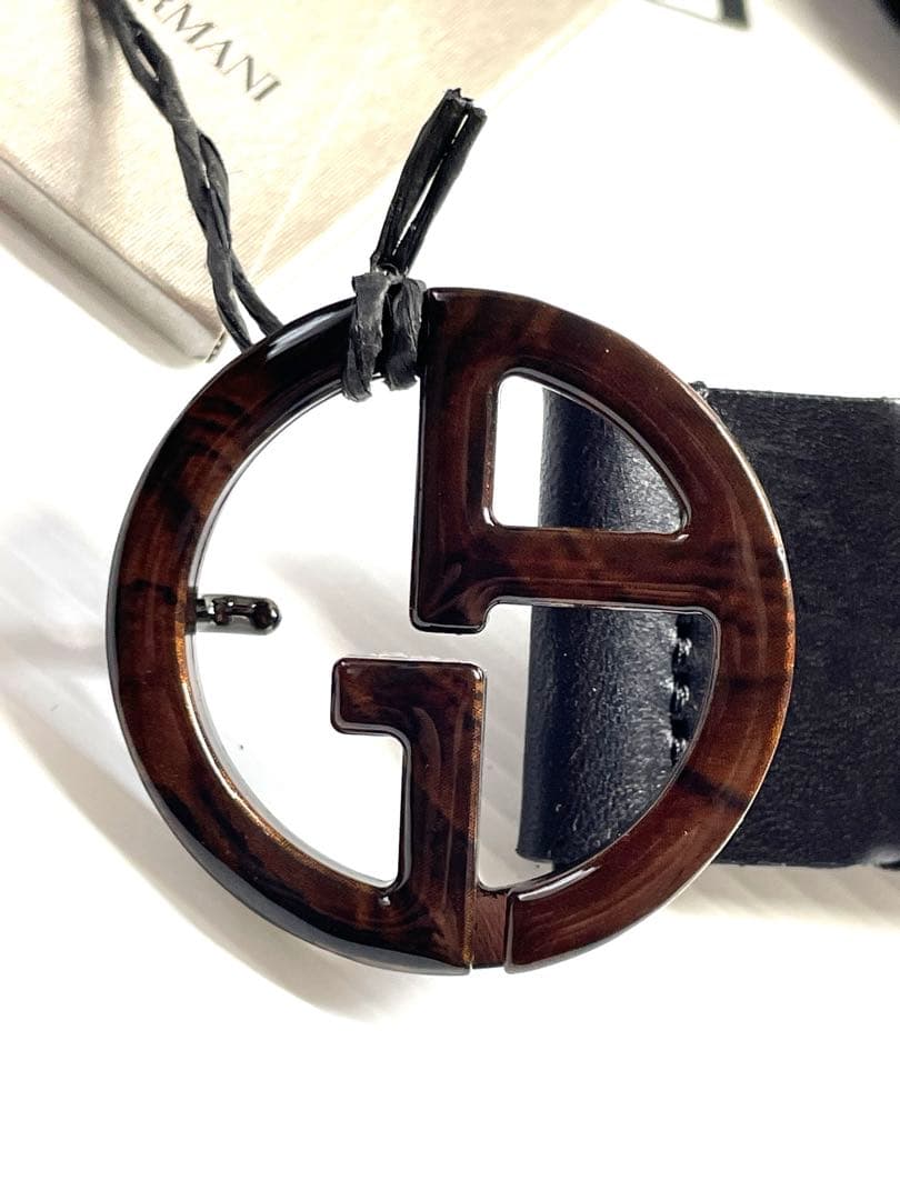 未使用ジョルジオアルマーニ　メッシュレザー　ロゴバックルベルト　黒