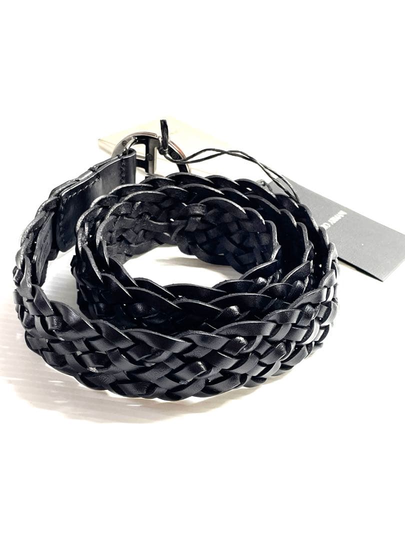 未使用ジョルジオアルマーニ　メッシュレザー　ロゴバックルベルト　黒