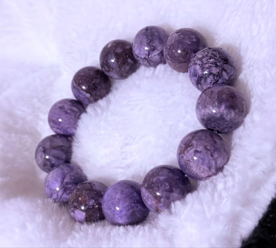 高品質 チャロアイト ブレス 数珠 鑑定書付き 大玉