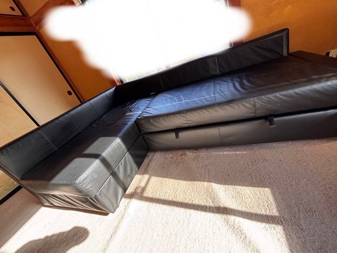 IKEA L字型ソファ 合成皮革 収納付き