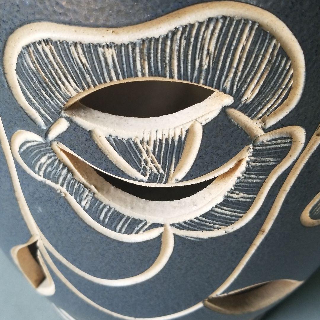 信楽焼傘立て 樽型青いらぼばら 信楽焼 高さ４７cm