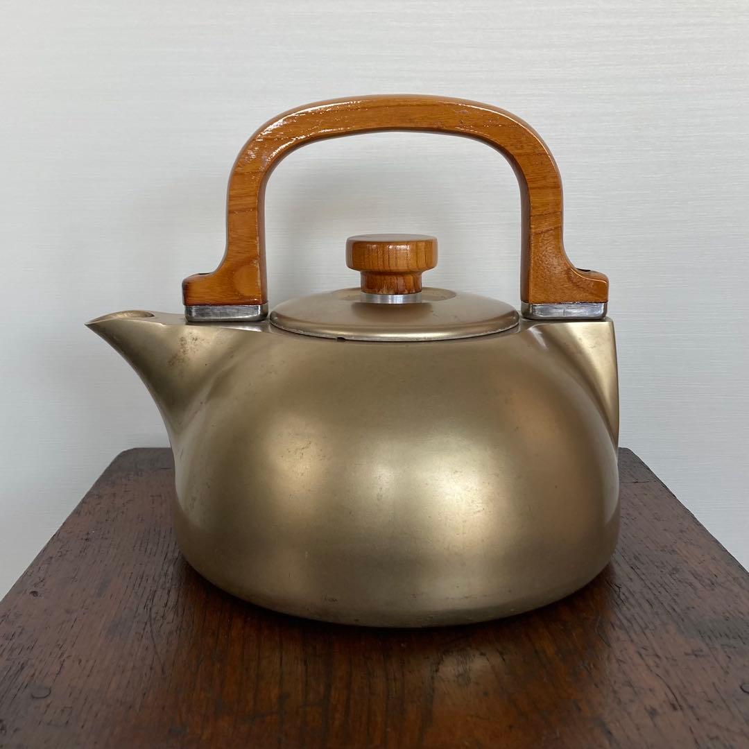 やかん 鋳物 アルミ アルマイト加工 木製取っ手 昭和レトロ