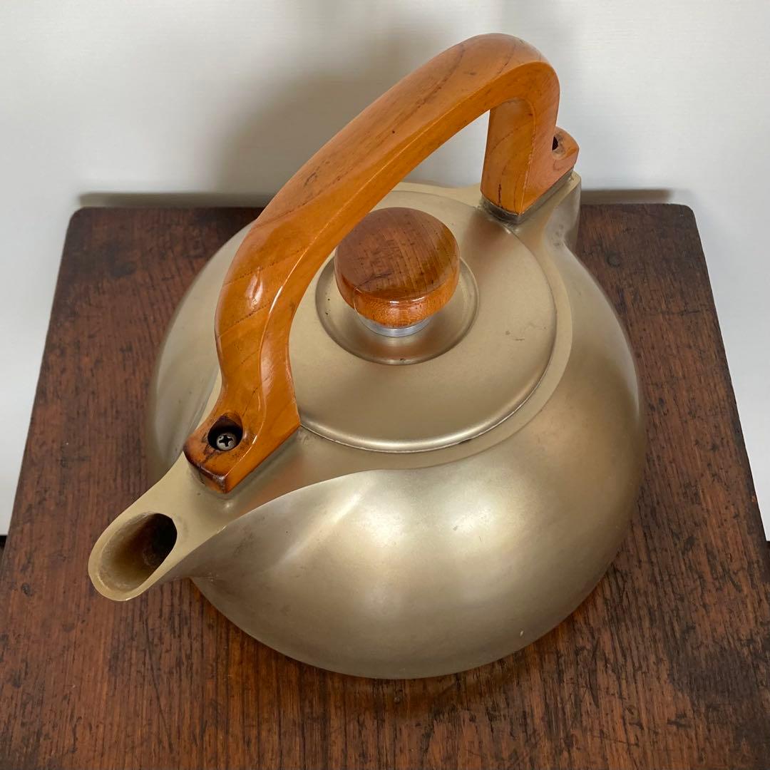 やかん 鋳物 アルミ アルマイト加工 木製取っ手 昭和レトロ