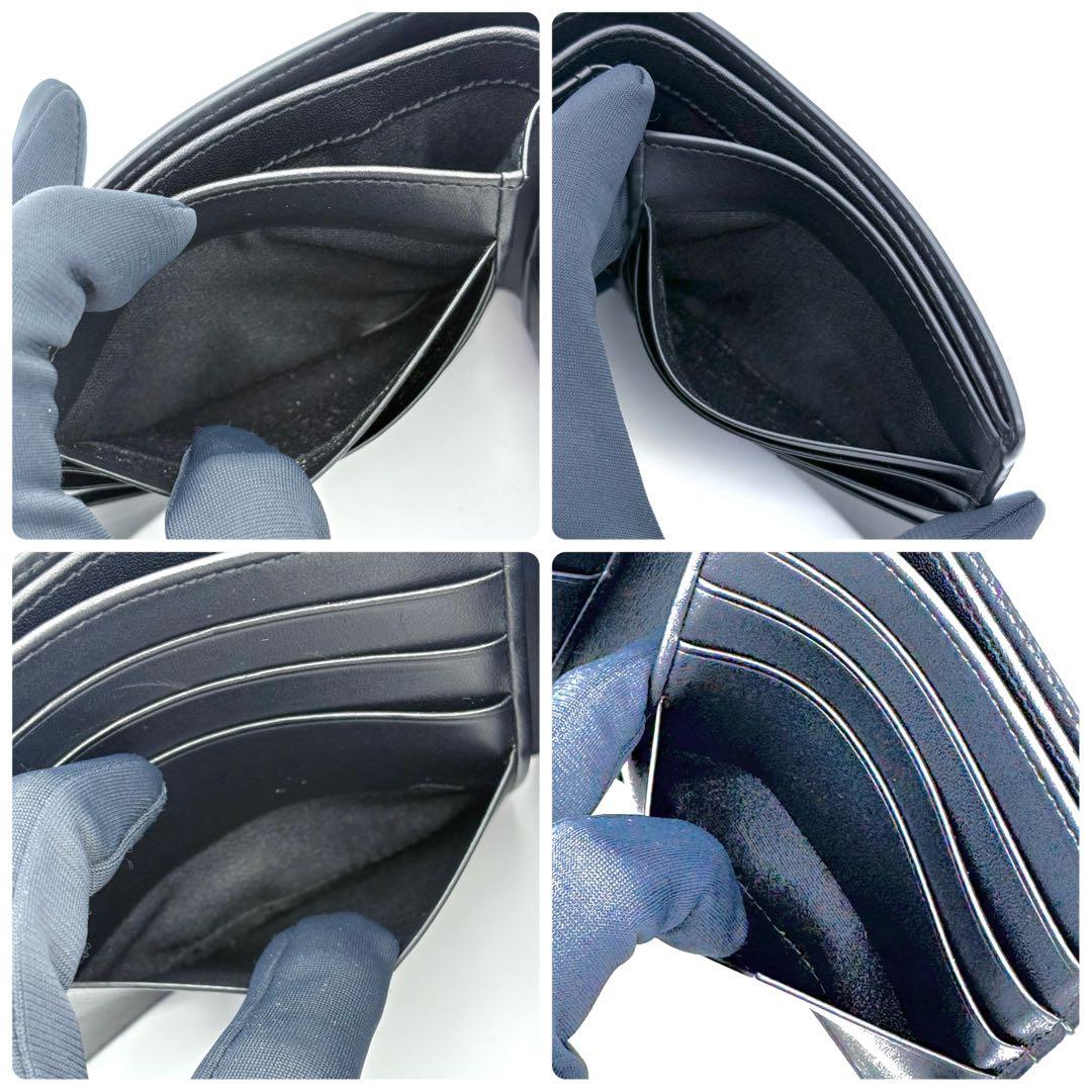 ロエベ 折財布 お札入れ アナグラム 型押し ネイビー ブラック2524