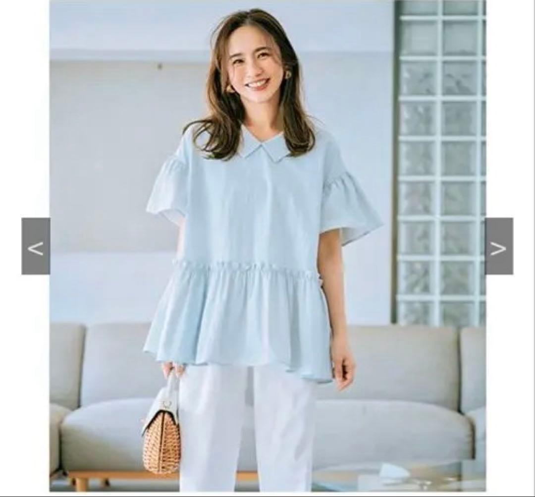 THREE SQUARE 2WAYタフタブラウス サックスブルー