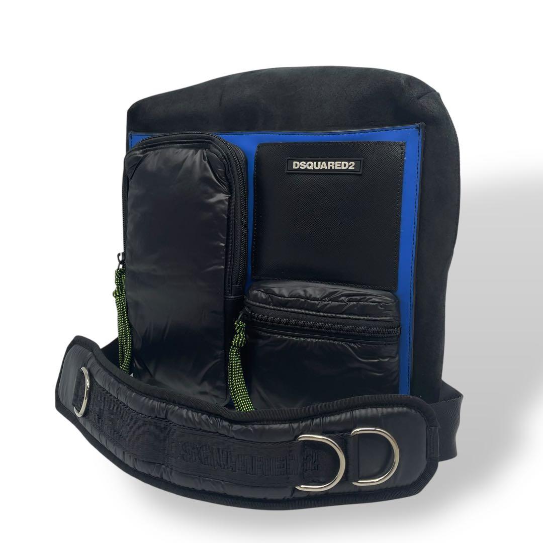 ディースクエアード ショルダーバッグ 斜め掛け スクエア 多収納 ナイロン 黒