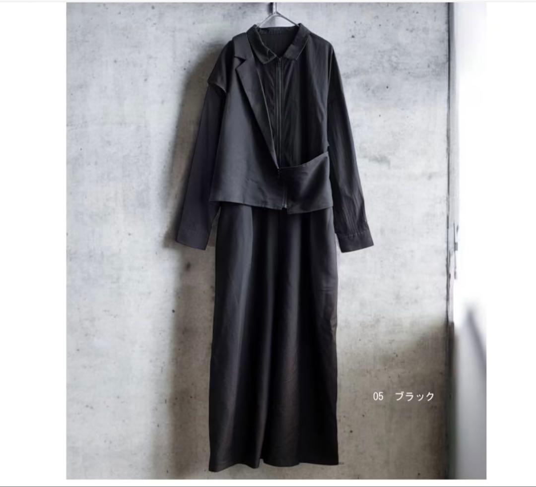 KYO アンティカ　レイヤードデザイン　オールインワン　重ね着風　ブラック