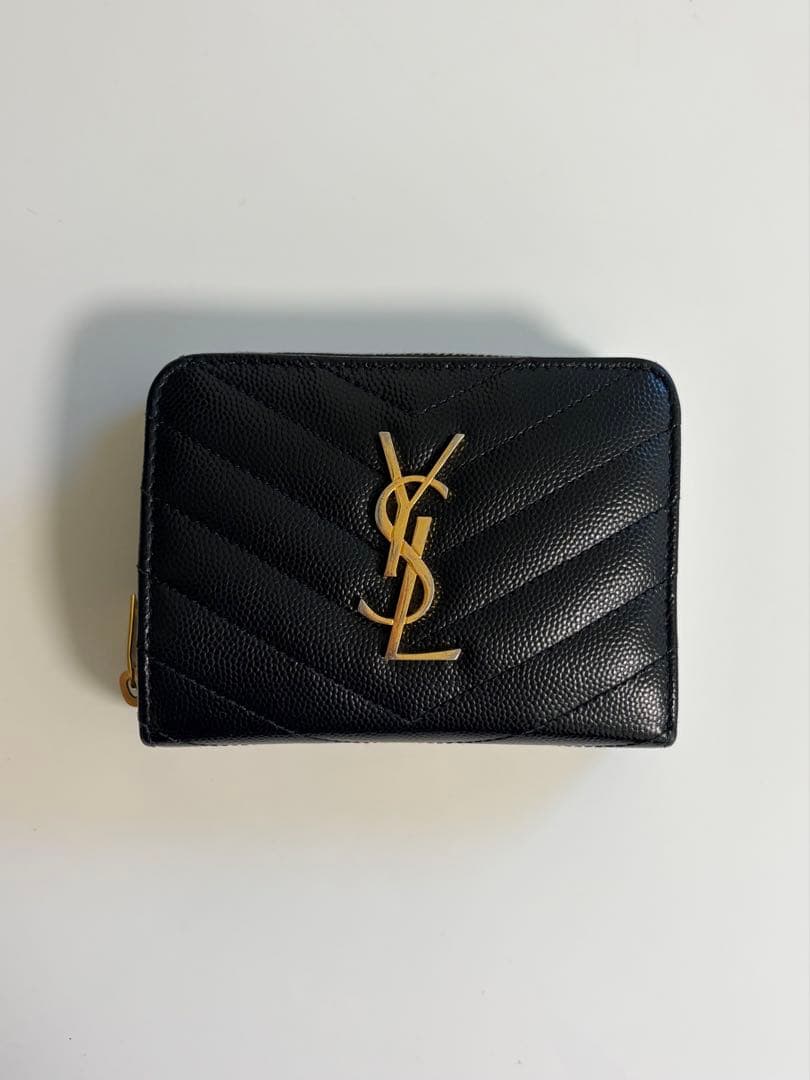 サンローラン 二つ折り財布 コンパクトウォレット ブラック YSL ロゴ