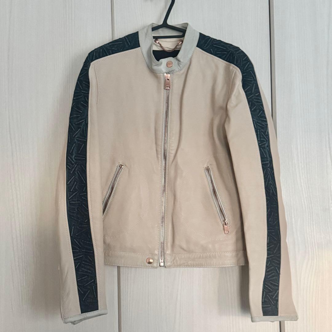 レザージャケット ベージュ×ネイビー