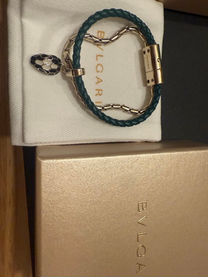 BVLGARI ブレスレット グリーン 編み込みデザイン