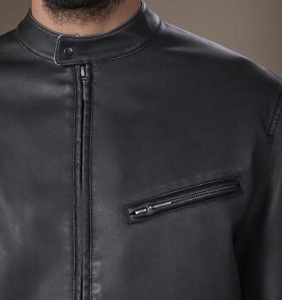 【新品未使用】フランスの高級ライダース!FRONT ZIP合皮革BLACK3XL
