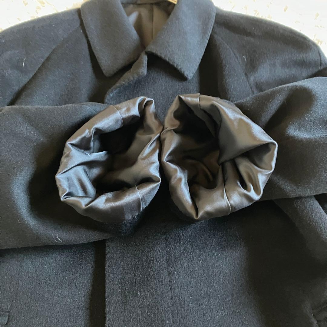 最高級カシミヤ100% ステンカラーコート 比翼 黒 大きいサイズ L〜XL相当