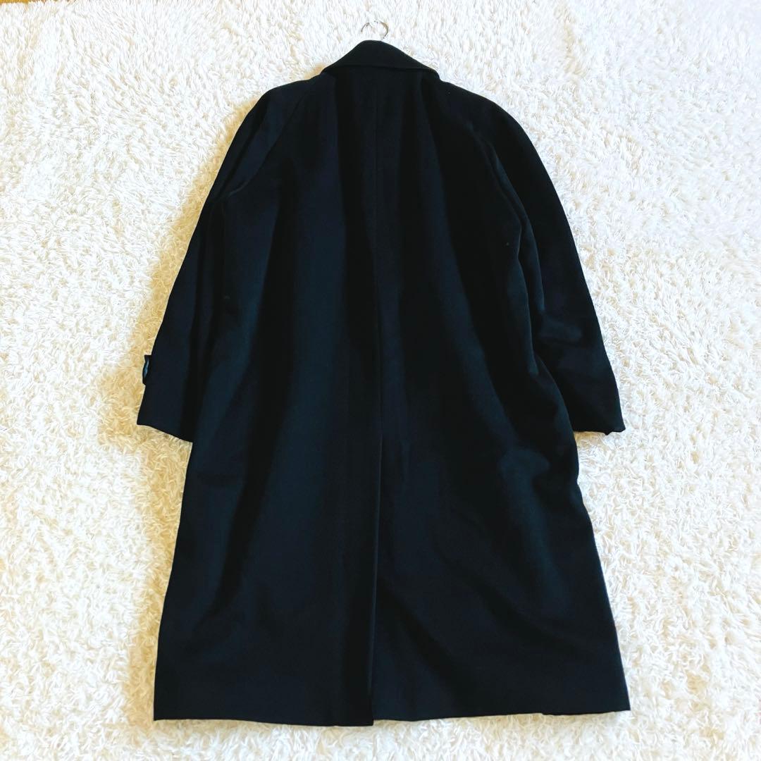最高級カシミヤ100% ステンカラーコート 比翼 黒 大きいサイズ L〜XL相当