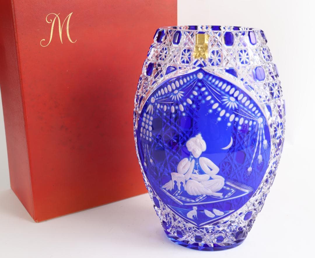 マイセン クリスタル アラビアンナイト 青ガラス Meissen 花瓶