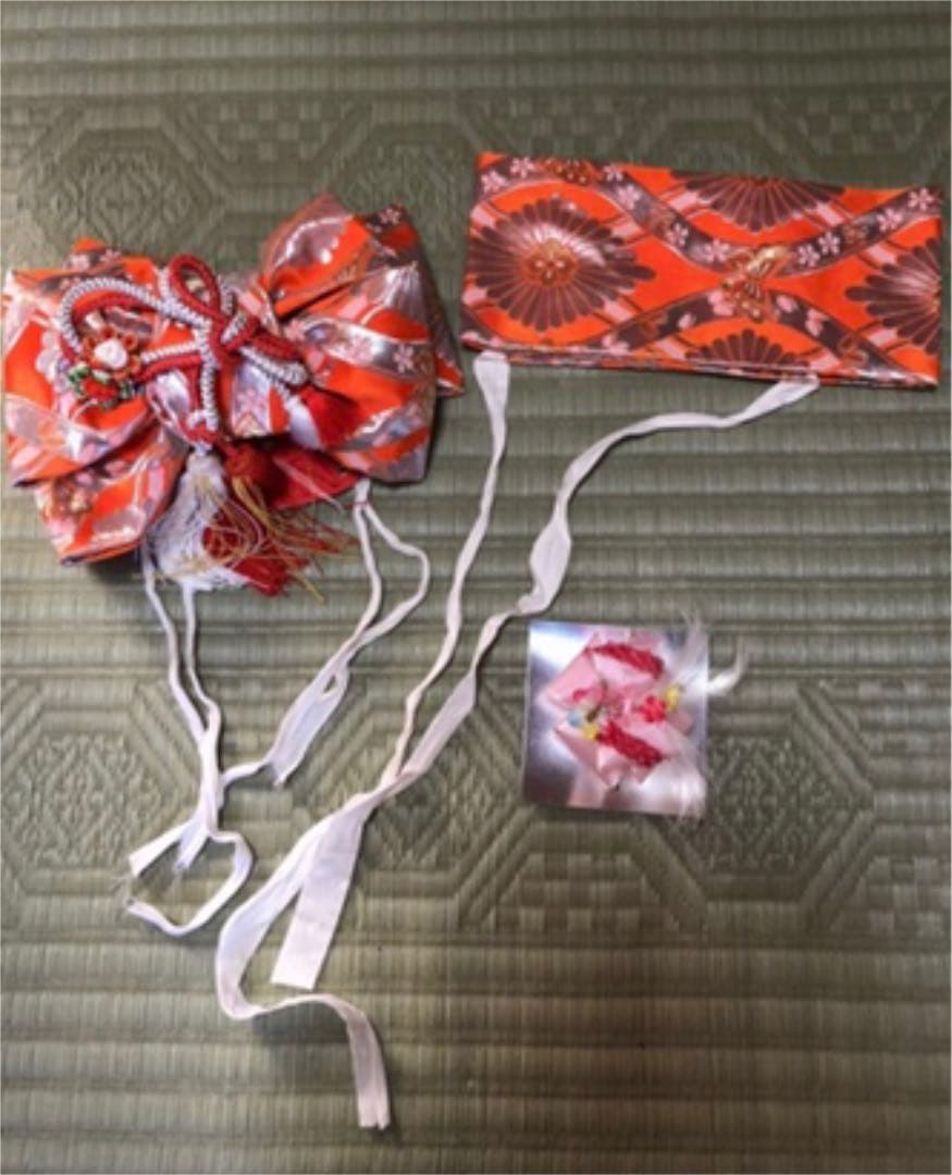 1度着用七五三作り帯 髪飾りセット帯しっかりした生地作り帯 帯締め付け帯着物