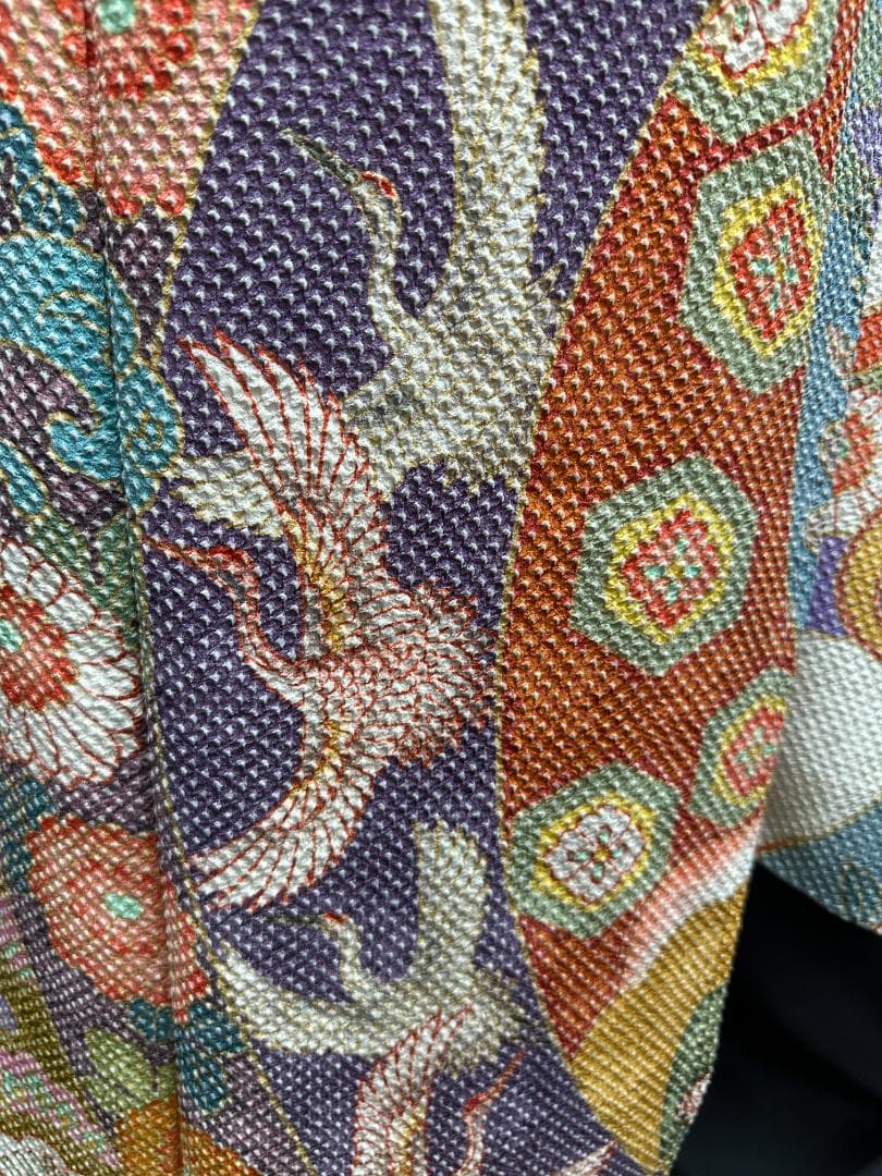 藤娘きぬたや 総絞り 白地 波鶴橘 小紋バック振袖 長襦袢2点セット