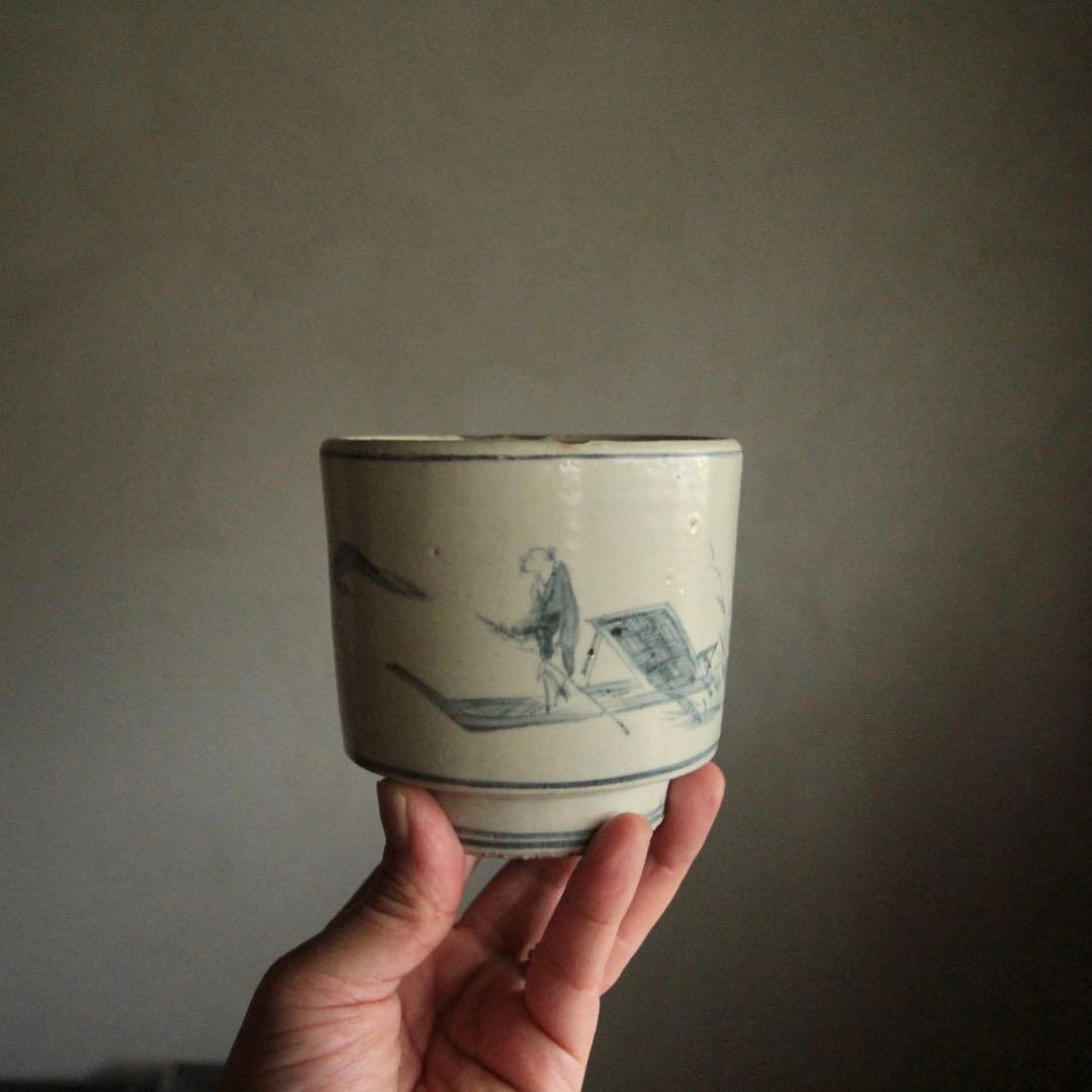 古染付 火入 筒茶碗 茶道具 古美術 中国美術 古道具 アンティーク
