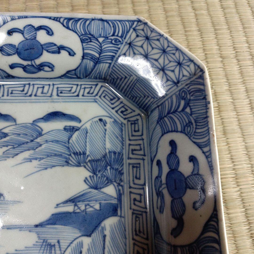 八角形の青白い和風皿