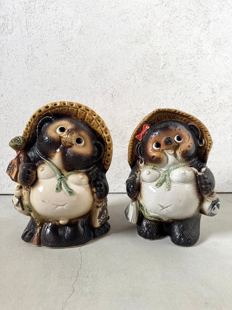 たぬき 置物 ペア 縁起物 商売繁盛 高さ約26cm・24cm