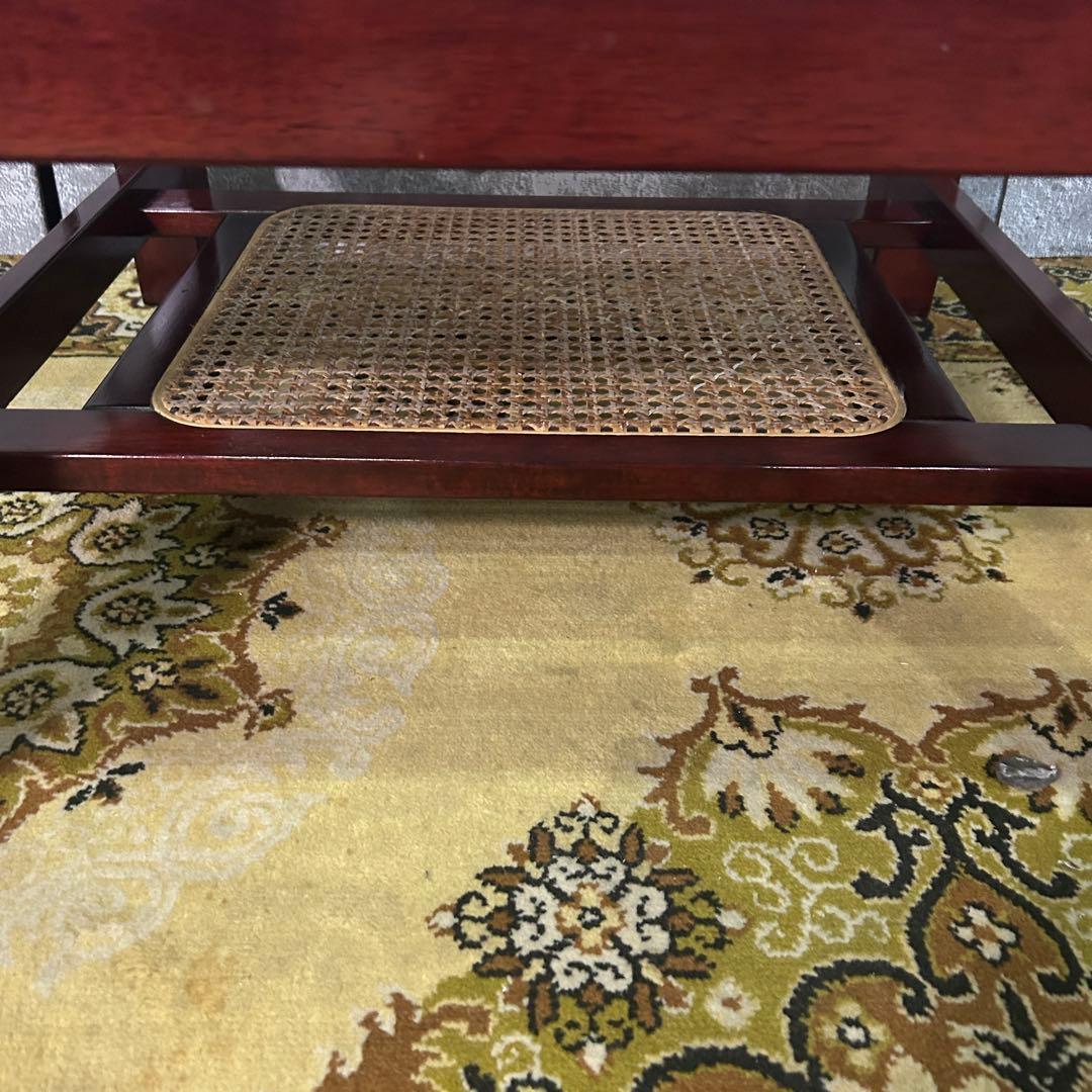 ꧁昭和レトロ꧂ラタン収納スペース付スクエアガラステーブル 机 籐 センター ロー