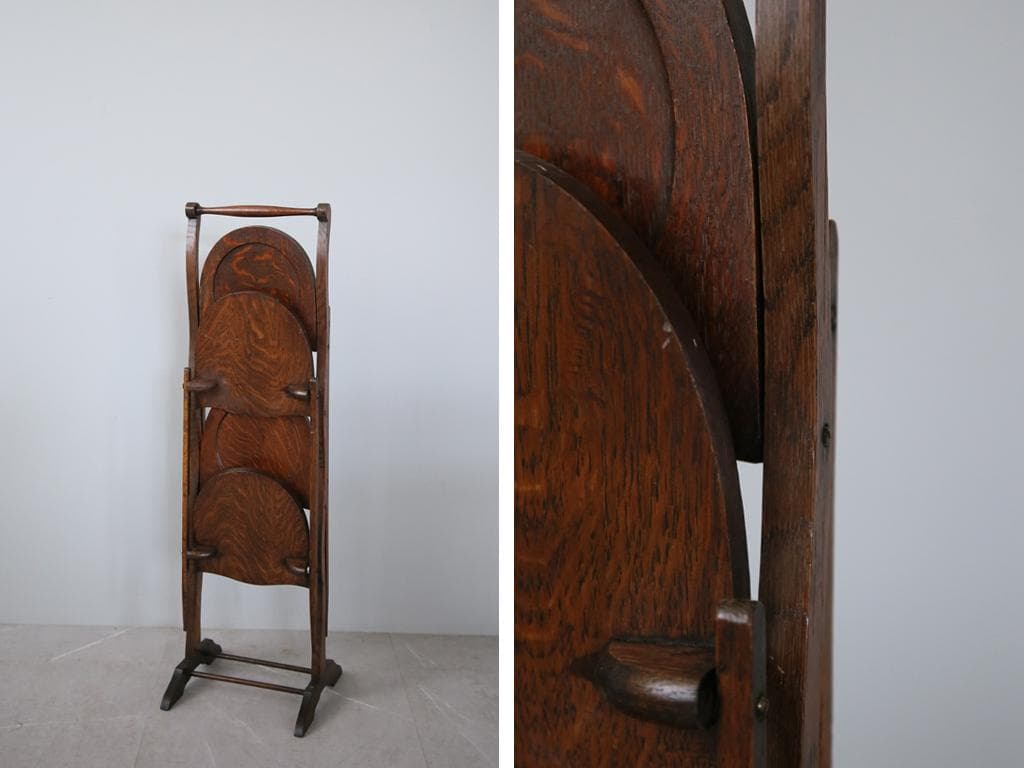 英国アンティーク3連ケーキスタンド/飾り棚/木製テーブル皿/花台(88-118)