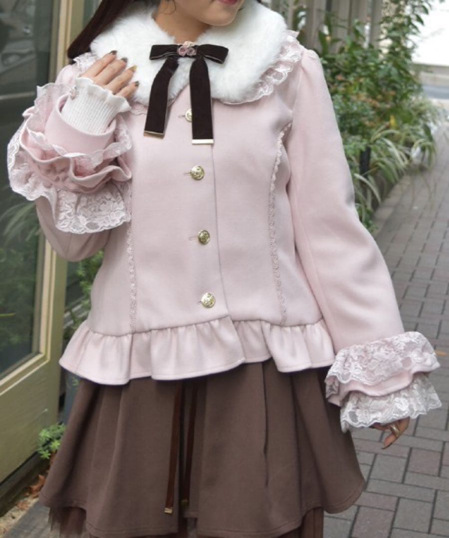 ローズリボン付フリルコート チェック スカート axes femmeセット