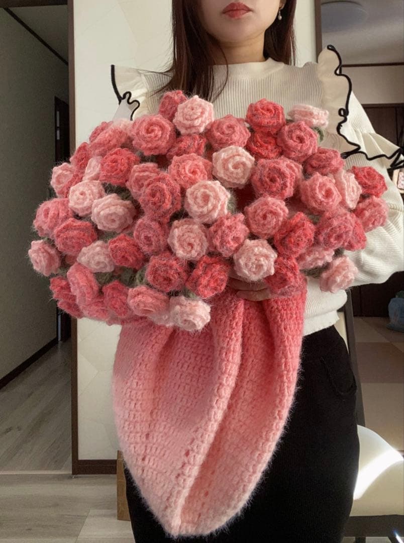 バラの花束ブランケット直径110cm，66本の大きな花ストール