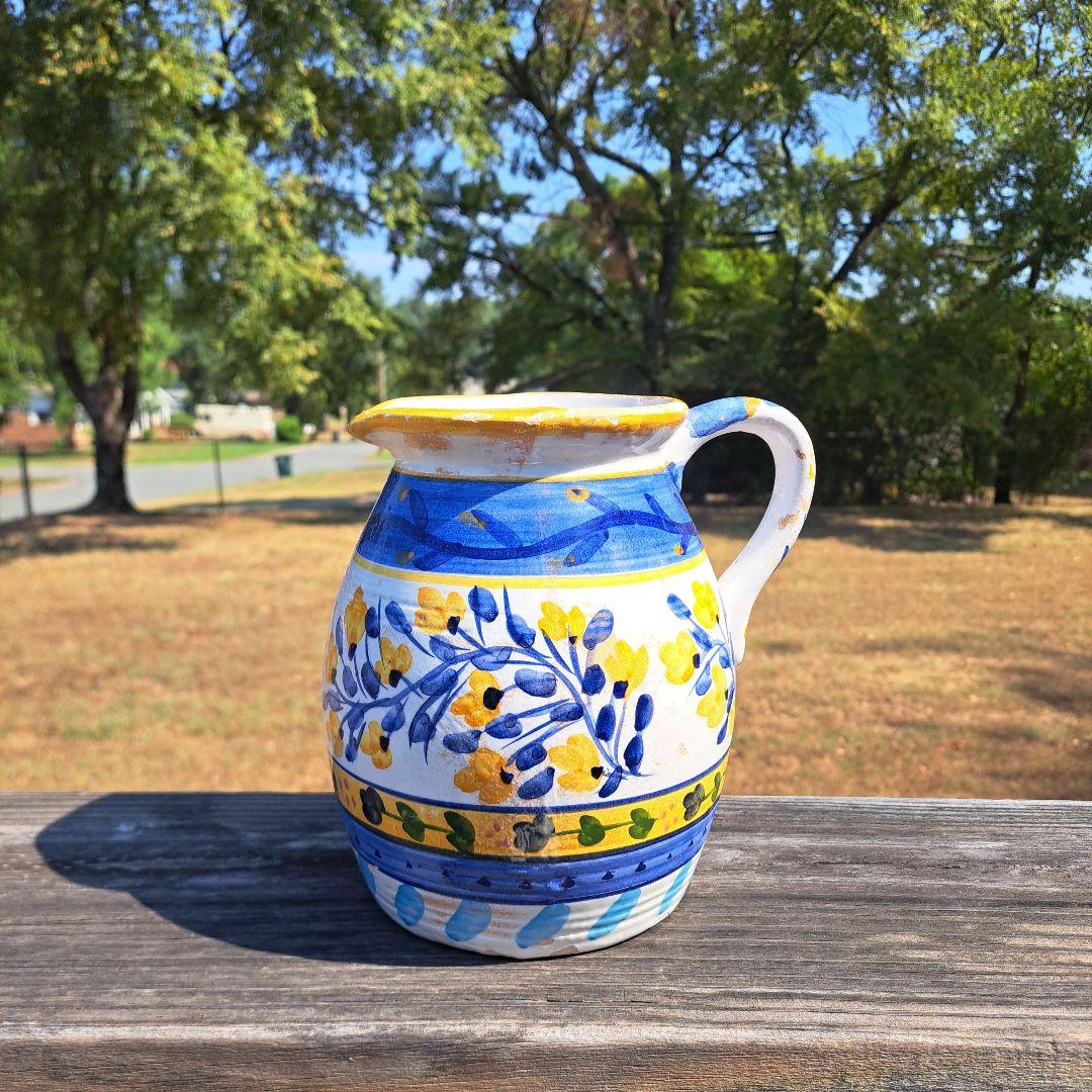 イタリア製　ヴィンテージ　陶器製 花柄　ピッチャー　#デルフト
